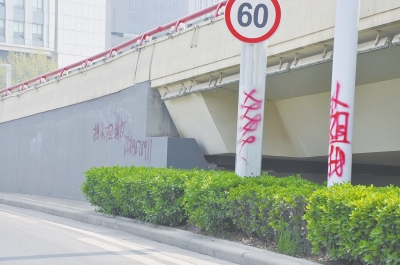 電線桿、立交橋等被噴涂，嚴重影響了市容。