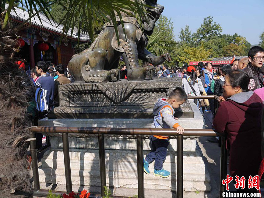 10月26日上午10點多，北京香山路賞紅客摩肩接踵