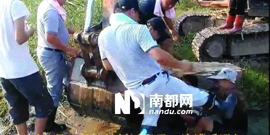 幾名戴黑帽的男子將一名老人推入水塘，后反復(fù)腳踹。