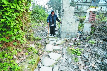 昨日，大渡口區(qū)，徐建高老人走在他鋪成的石子路上。 記者 張路橋 攝