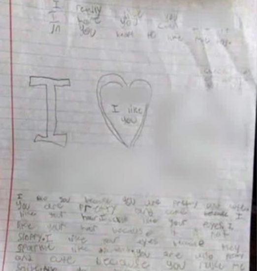 9歲男童給同伴女同學(xué)寫的情書。
