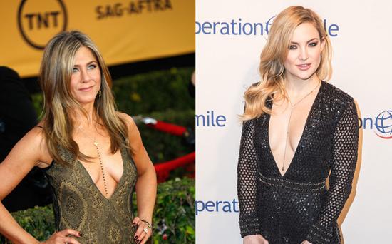 Jennifer Aniston & Kate Hudson出席重要場合也穿低胸裝。（圖片來源：臺灣東森新聞云）