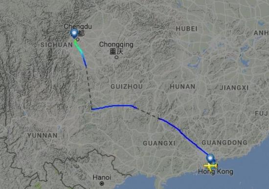  圖片來自航空網(wǎng)站flightradar24，圖顯示飛機安全降落成都