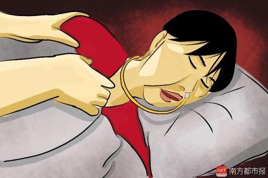 妻子張津華再?zèng)]能醒來，這個(gè)正處盛年、愛美又能干的女人變?yōu)榱酥参锶?，在床上一躺九年，容顏已枯朽。（畫作者：羅逸爵）