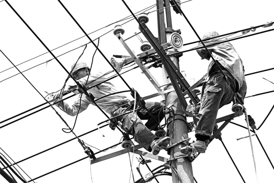 昨日中午，安陽(yáng)市供電公司配電運(yùn)維專業(yè)團(tuán)隊(duì)的工作人員在維修線路