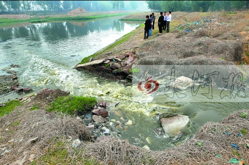 馬頭崗污水處理廠一處溢流口排放污水，異味明顯。