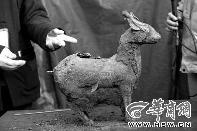 一件似羊似鹿的犧尊華麗亮相，可愛(ài)的造型“萌翻”現(xiàn)場(chǎng)。