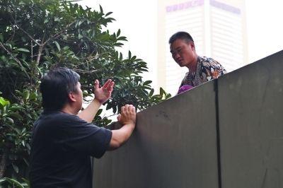 黃主任站在獨木樁上與男子交談了近半小時。