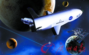 　美國X—37B宇宙飛船在太空中。（合成圖片）