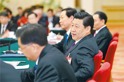 2014年3月9日，習近平參加十二屆全國人大二次會議安徽代表團的審議。